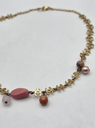 Chanel Gold-tone Faux Pearl Resin Bead Interlocking CC Collar Necklace