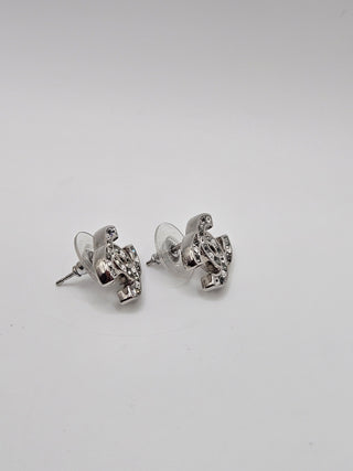 Chanel Silver-tone 2019 Strass Interlocking CC Logo Stud Earrings