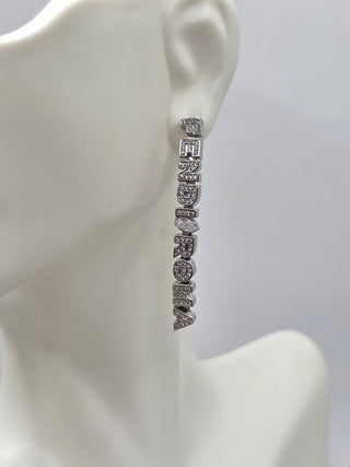 Fendi Silver-tone Logo Crystal Roma Drop Earrings