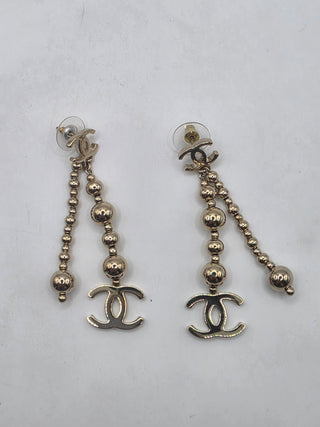 Chanel Gold-tone Interlocking CC Ball Drop Earrings
