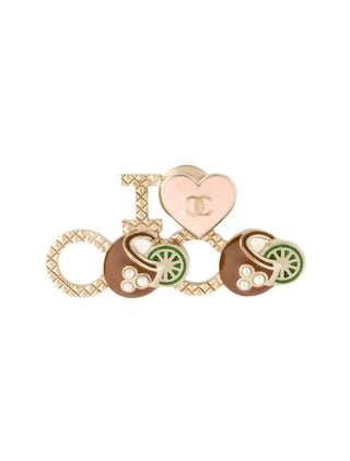 Chanel Gold-tone Faux Pearl Enamel I Love Coco Pin