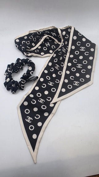 Chanel 2022 Polka Dot CC Hair Scrunchie