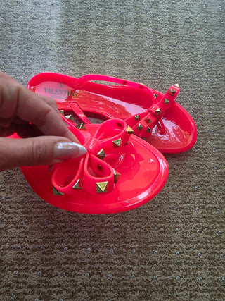Valentino Pink PVC Bow Rockstud Thong Sandals 40 sz