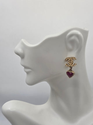 Chanel Gold-tone Enamel Interlocking CC Drop Earrings