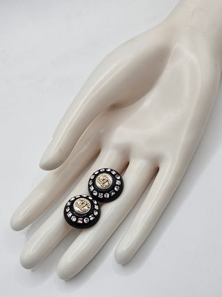 Chanel Black Resin Faux Pearl Crystal CC Stud Earrings