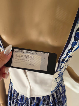 Dolce & Gabbana White Blue Printed Silk Mini Dress 44 sz NWT