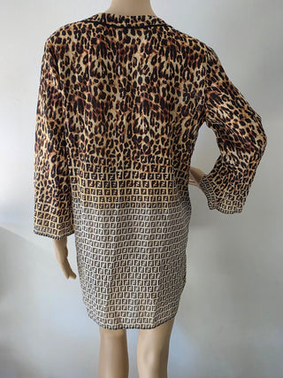 Fendi Brown Multicolor FF Logo Animal Print V-Neck blouse 40 sz
