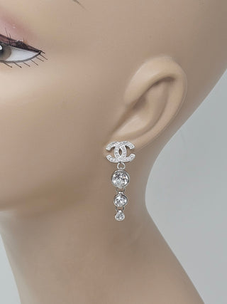 Chanel silvertone 2023 Strass CC Drop Earrings