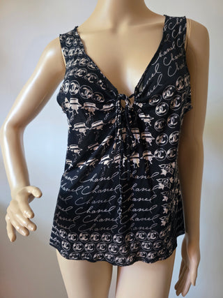 Chanel Black Interlocking CC Logo sleeveless top L sz