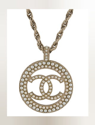 Chanel Gold-tone Faux Pearl Interlocking CC Oversized Pendant Necklace