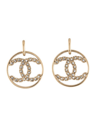 Chanel Gold-tone Strass Interlocking CC Drop Earrings