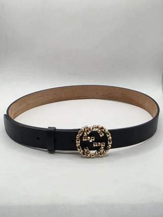 Gucci Black Leather Gold-tone GG Buckle Belt XS sz