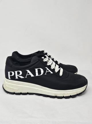 PRADA Black Nylon Logo Printed Sneakers 39.5 EU