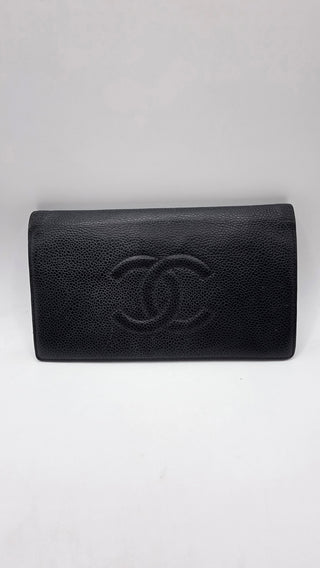 Chanel Black Leather Vintage Interlocking CC Logo Wallet