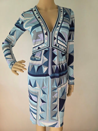 Emilio Pucci Blue Multicolor Signature Print Summer Dress 4 US sz