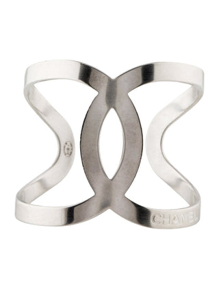 Chanel Silver-tone Interlocking CC Oversized Cuff Bracelet