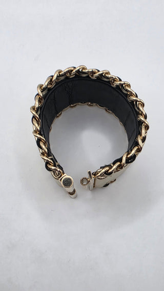 Chanel Gold-tone Leather Interlocking CC Wide Bracelet