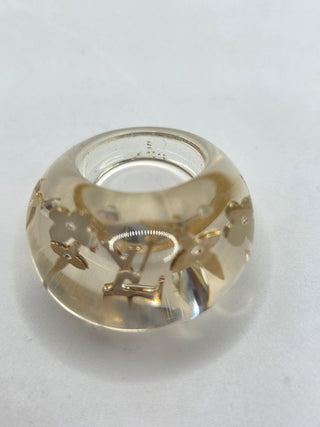 Louis Vuitton Clear Resin Crystal Inclusion LV Charm Ring 5.25