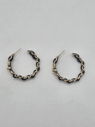 Chanel Gold-tone 2022 Leather Woven CC Turnlock Hoop Earrings