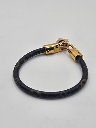 Louis Vuitton Brown Leather LV Monogram Luck It charm Bracelet