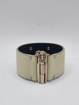 Chanel Iridescent Green Leather Interlocking CC Logo Cuff