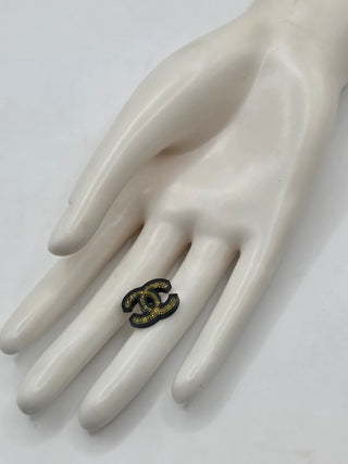 Chanel Black Gold-tone Glitter Resin CC Stud Single Earring