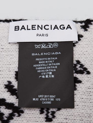 Balenciaga Black White Wool Blend Monogram Print All-over Logo Scarf