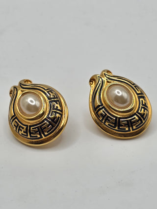 Fendi Gold-tone Faux Pearl FF Logo Stud Earrings