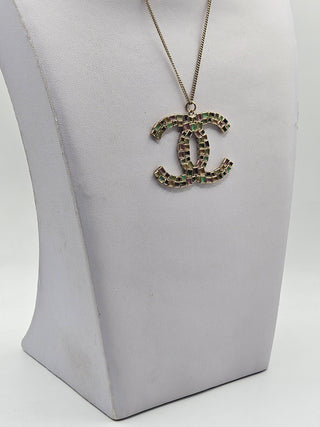 Chanel Gold-tone Enamel Interlocking CC Pendant Necklace