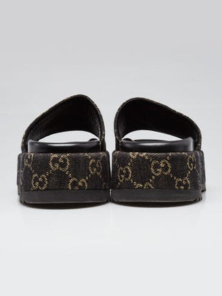 Gucci Black GG Denim Platform Slide Sandals 38 sz