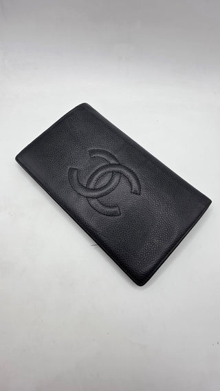 Chanel Black Leather Vintage Interlocking CC Logo Wallet