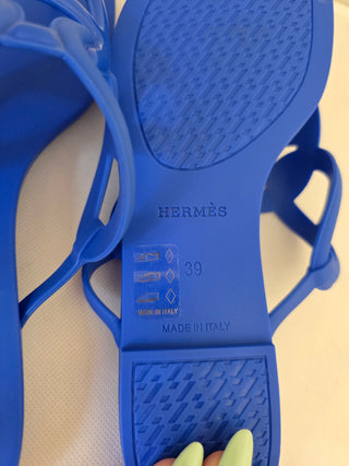 Hermès Blue Egerie Chaîne d'Ancre Insignia Slides 39 sz
