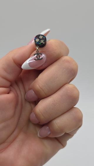 Chanel Gold-tone Black Resin Glitter CC Drop Earrings