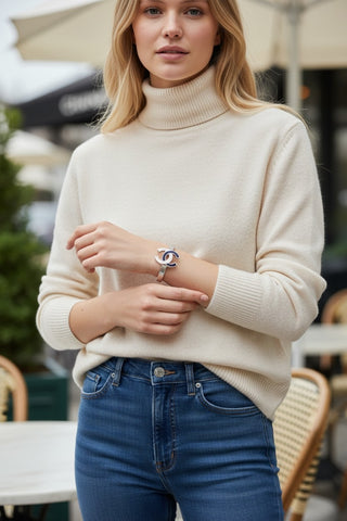 Chanel Silver-tone Interlocking CC Enamel Cuff Bracelet