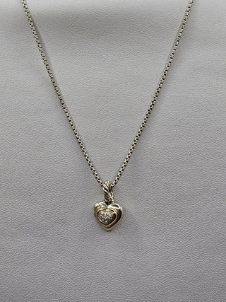 David Yurman Sterling Silver Diamond Petite Cable Heart Pendant Necklace