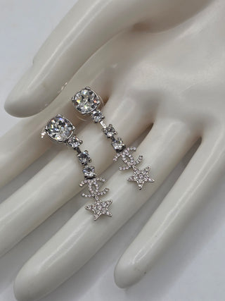 Chanel 2020 Strass Interlocking CC Star Drop Earrings