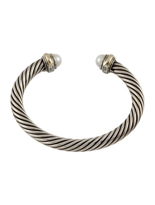 David Yurman Sterling Silver Cultured Pearl Cable Cuff Bracelet