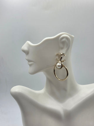 Chanel Gold-tone 2022 Faux Pearl Interlocking CC Drop Earrings