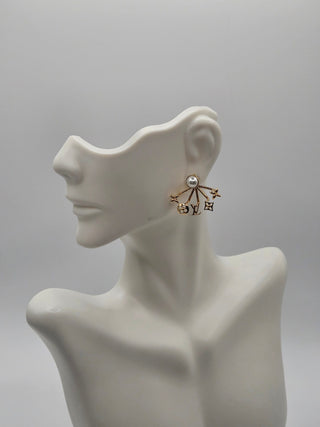 Louis Vuitton Gold-tone Faux Pearl LV Logo Cruiser Earrings