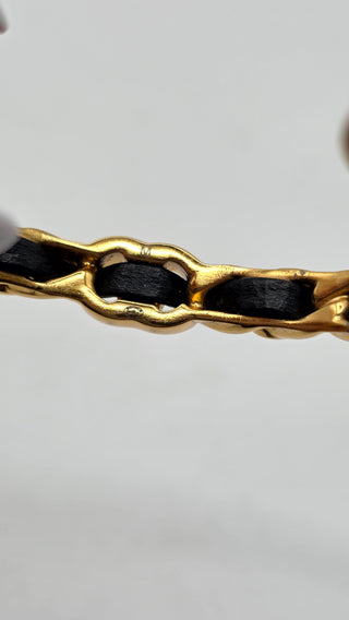 Chanel  Gold-tone Faux Pearl Leather CC Cuff Bracelet