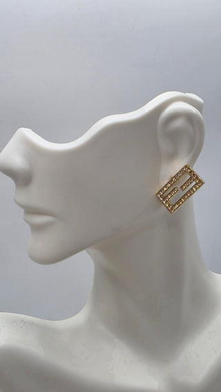 Fendi Gold-tone FF Crystal Baguette Stud Earrings