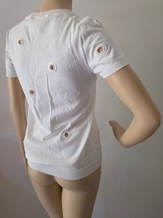 Chanel White Interlocking CC logo Shortsleeve Top US6, FR38