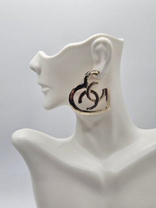 Chanel Gold-tone 2022 Interlocking CC Heart Drop Earrings