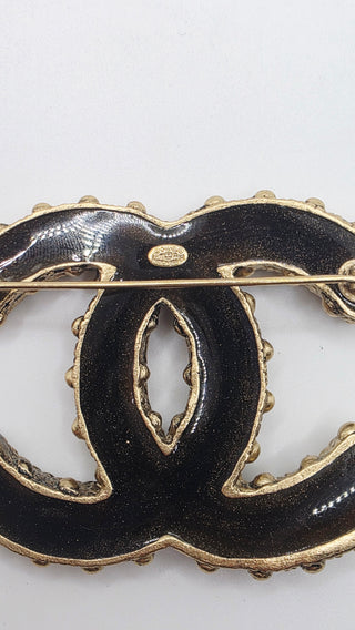 Chanel Gold-tone Resin Textured Interlocking CC Logo Brooch