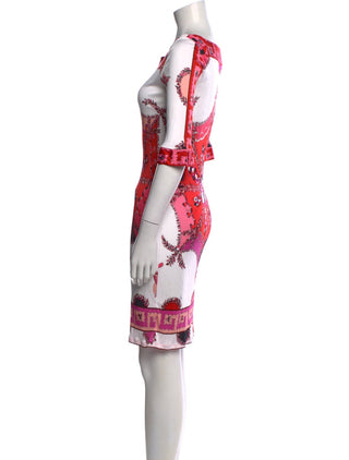 Emilio Pucci White Red Floral Print Knee-Length Dress