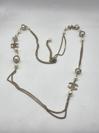 Chanel Faux Pearl CC Station Double Strand Necklace