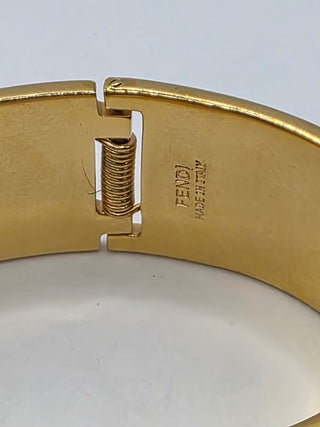Fendi Gold-tone Brown Enamel FF Fendista Bangle Bracelet