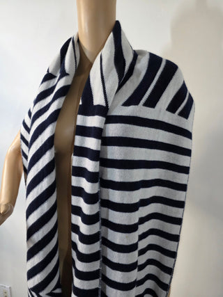 Chanel Blue White Cashmere Interlocking CC Logo Scarf