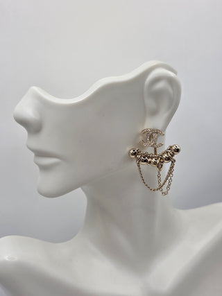 Chanel Gold-tone Strass CC Asymmetrical Ear Cuff Earrings