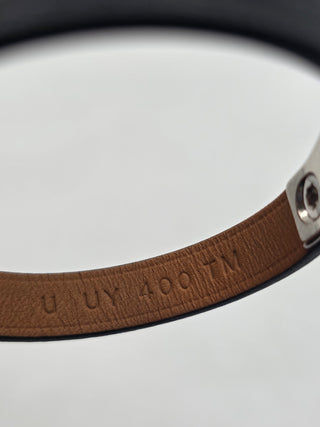 Hermes Black Swift Calfskin Leather Palladium Plated Mini Rivale Bracelet Size T2
